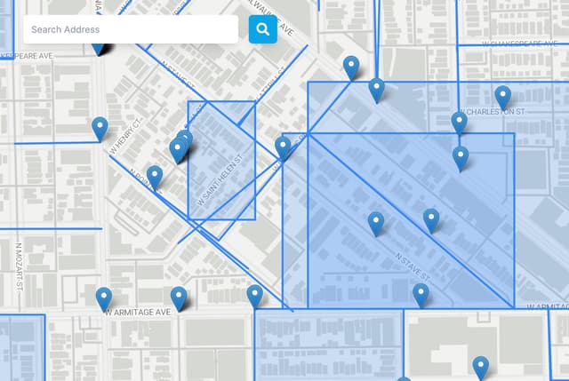 map of neighborhood spending in Chicago and search bar